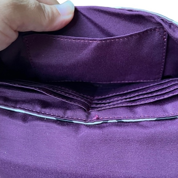 Coach Signature C Large Flap Sateen Wristlet Pouchette F47001 in Khaki & Purple - Picture 9 of 16